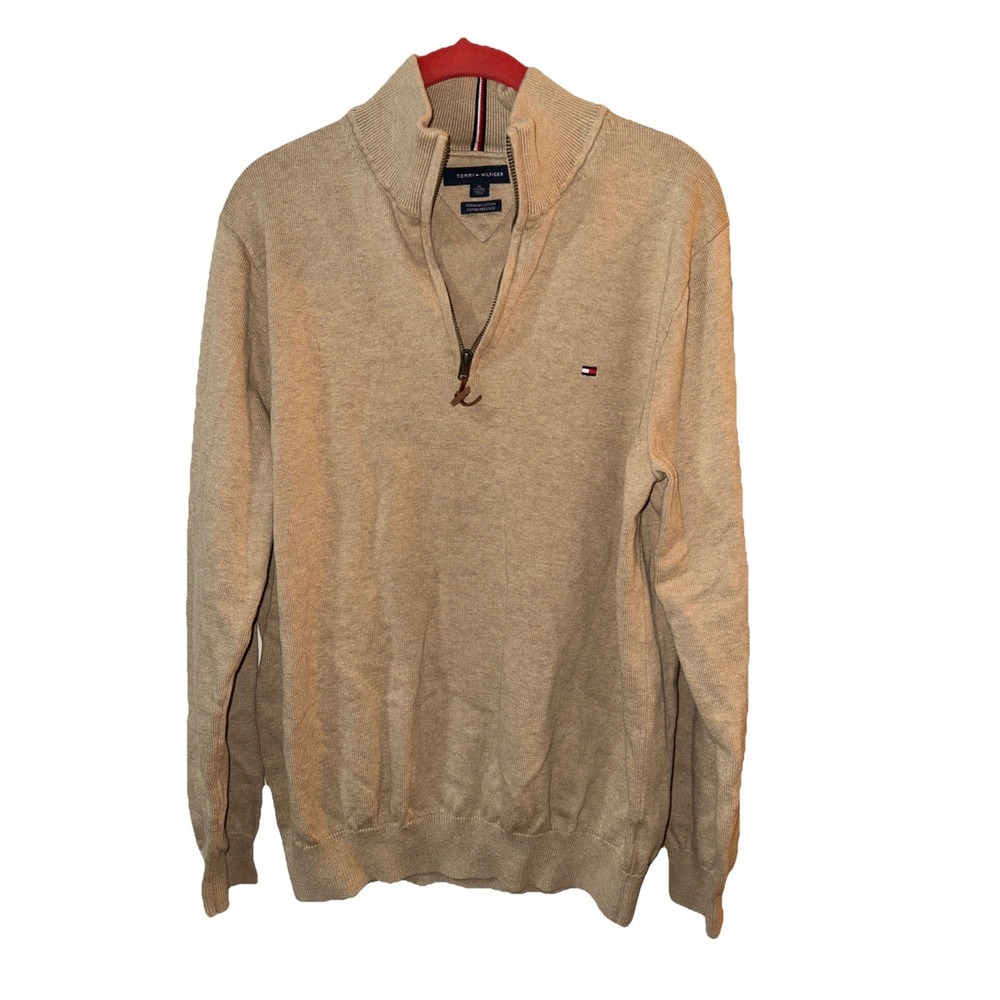 Tommy Hilfiger Mens Tan Premium Cotton 1/4 Zip‎ Sweater XL